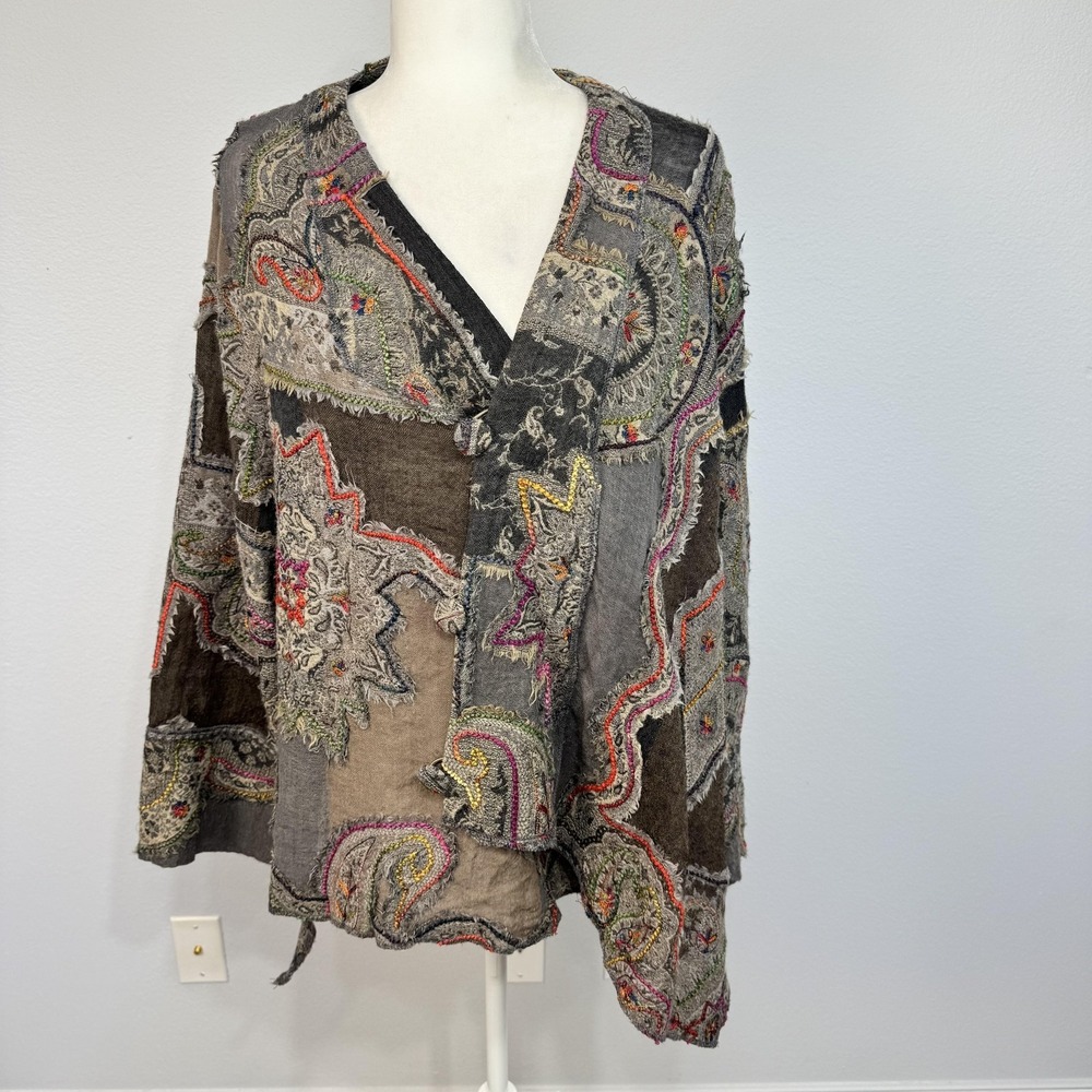 Baba Jacket Women's One Size Multicolor 100% Wool‎ Kimono Paisley Boho Patchwork